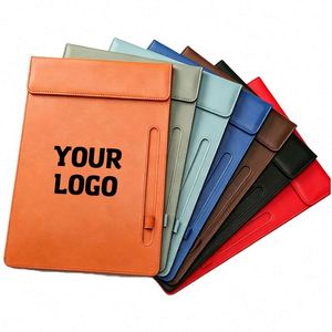 Vintage A4 Silver Clip Leather <b>Magnetic</b> Absorption Manager Signature Pad for School Office Meetings Durable File Filing - Product Image 1