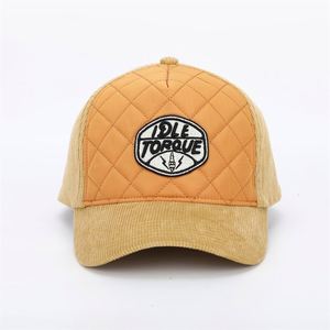 OEM Custom High Quality 5 Panel Foam Front Corduroy Baseball Cap,3D Embroidery Logo Curved Brim Leather Strap <b>Dad</b> <b>Hat</b> - Product Image 2