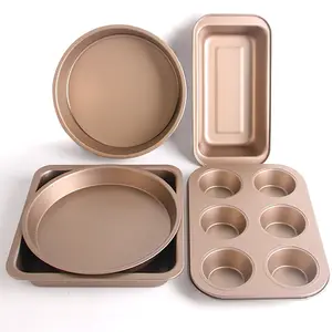 Hot-Selling Carbon Steel Non-Stick 5pcs Baking Tray Sets With Cookie Sheet Loaf Pan Square Pan Round Muffin Pan Cake Mold