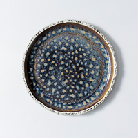 Assiette Principale en Céramique Haut de Gamme, Créative, Texturée, en Porcelaine Bleue Mouchetée, pour Service de Steak en Restaurant Commercial