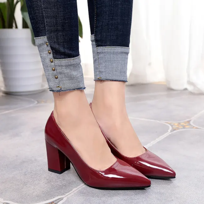 up-1766r Fashion 7cm Women Chunky High Heel Shoes 2023 Ladies Office Dress Shoes Pumps