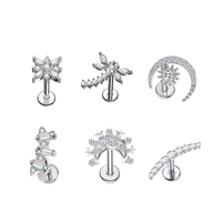 HGC Directly Fine Body Jewelry Piercing en Titane G23, Or PVD 18K, Labret à Poussoir Sans Filetage, Clous d'oreille à Dos Plat