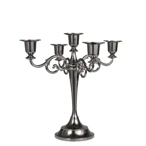 Candelabros decorativos em relevo, castiçal romântico retrô, de ferro, para mesas em 5 braços, dourado, prata e preto, de metal
