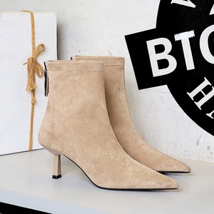 2026 New Retro Faux Suede Pointed Toe Thin Heel Versatile Elastic Ankle <b>Boots</b> - Product Image 2