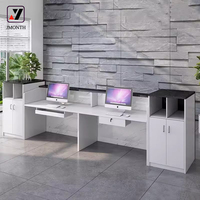 Bureau de réception moderne en bois avec éclairage LED, durable, pour salon, gymnase, école, hôpital, supermarché, spa, hôtel, blanc, garantie de 5 ans