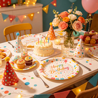 Assiettes en papier Joyeux Anniversaire, vaisselle jetable colorée pour décorations de fête
