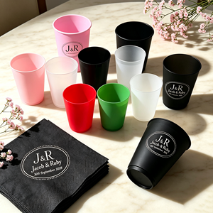 12 gobelets à emporter pour mariage, 16 oz, vert givré, avec couvercle, personnalisables, pour réception de mariage, cocktail, bar, avec serviette flexible - Product Image 1