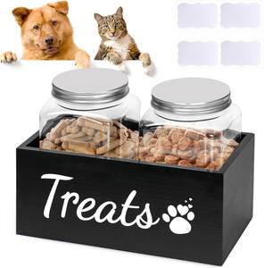 Farmhouse Madeira Pet Treats Organizador De Armazenamento Cão e Gato Tratar Recipiente com 2 Frascos <span class=keywords><strong>Dog</strong></span> <span class=keywords><strong>Food</strong></span> e Tratar Recipiente De Armazenamento - Product Image 1