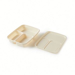 Barquette alimentaire jetable écologique biodégradable en amidon de maïs blanc pour emballage rapide à emporter, 5 compartiments, boîte à repas - Product Image 2