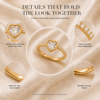 Wholesale Trendy Wedding 18K PVD Gold Stainless Steel Zircon Heart Ring Waterproof Hypoallergenic High Polish Daily Wear Unisex