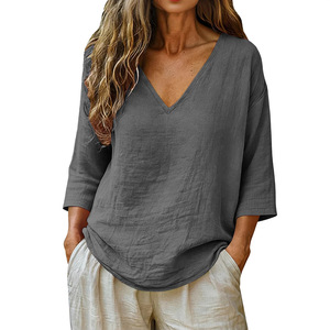 2026 New European and American <b>Women's</b> Loose Breathable Quick Drying Sports and Leisure T-shirt V-neck <b>Top</b> - Product Image 2