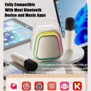 Xách tay mini Karaoke trẻ em karoke Máy Đảng loa với hai không dây Mic RGB Màu ánh sáng nhà hát gia đình ngoài trời - Product Image 4