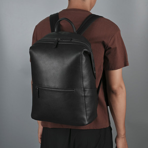 <b>Black</b> Genuine Leather <b>Backpack</b> For Men With Laptop Compartment Business Travel Casual Style - Product Image 2