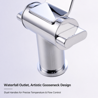 Robinet de lavabo en laiton plaqué, débit cascade, col de cygne artistique, contrôle précis de la température et du débit, prix usine, vente en gros