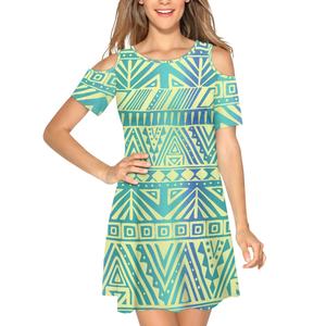 Popular Allure mujeres blanco polinesio Samoa tatuaje diseño fuera del <span class=keywords><strong>hombro</strong></span> vestido de verano moda Casual A-Line vestido para la playa - Product Image 4