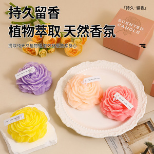 Velas Aromáticas de Peonía con Forma de Flor, Hechas a Mano con Cera de Soja, Decoración para el Hogar, Regalo de Cumpleaños - Product Image 1