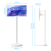 Téléviseur intelligent Android 32 pouces, téléviseur portable, écran tactile intégré, HDTV, salle de sport, jeux, salon, couleur blanc, roulettes amovibles