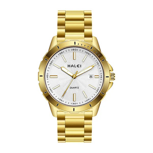 Envío Directo HALEI Nuevo Reloj de Cuarzo Original con Esfera Azul, Correa de Acero Inoxidable en Oro Rosa, Visualización de Fecha, Movimiento Japonés, Venta al Por Mayor - Product Image 6