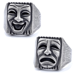 Hip-Hop personalizzato in acciaio al titanio Street Grimace che piange il viso sorridente faccia anello teschio - Product Image 1