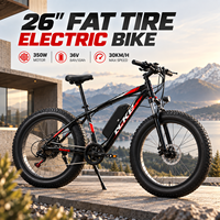 Vélo de montagne électrique à pneus larges de 26 pouces, 36V 350W, cadre en aluminium, vélo tout-terrain, fourche à suspension, 21 vitesses, batterie personnalisée, vente en gros