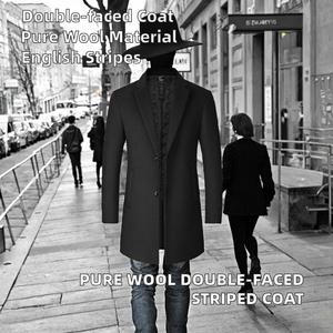 Manteau Homme Grande Taille Printemps Style Anglais Rayé Double Face Viscose/Polyester à Simple Boutonnage avec Braguette Zippée - Product Image 2