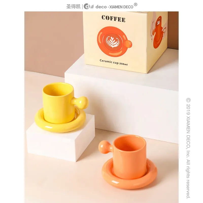 Taza de cerámica y platillo con mango, vitality, yema de huevo, nuevo diseño, 2022