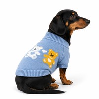 Pull en tricot pour animaux de compagnie en polyester à motif d'ours en forme de cœur bleu clair, doux, confortable et chaud, vêtements d'hiver pour chiens et chats