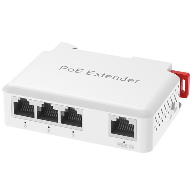 HLVISUS Guide Rail 5 Port PoE Extender Repeater 1IN 3 100Mbps IP Camera Surveillance Monitor 48V NVR Switch AP 802.3at 30W
