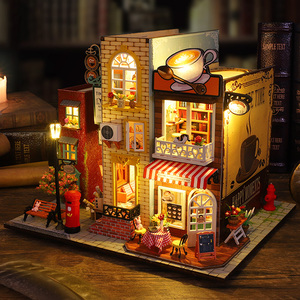 Kit de Madera para Armar Manualmente, Decoración para Libros con Diseño de Cafetería Europea, Miniatura de <span class=keywords><strong>Casa</strong></span> de Muñecas con Luz LED - Product Image 6
