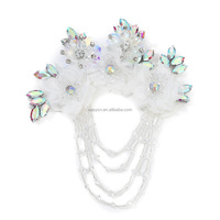 Applique florale 3D faite à la main avec strass, perles et pompons en cristal pour la décoration de vêtements, chaussures, sacs et robes de mariée DIY