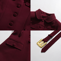 Nouvelle Veste Noire Ceinturée pour Femme, Col Revers, Manches Longues, Multi-Poches, Boucle Dorée, Taille Cintrée, Formelle, Idéale pour le Bureau, Vente en Gros