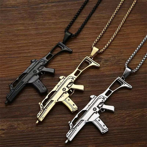 Collar con Colgante de Pistola Sólida de Acero Inoxidable Plateado, Sin Óxido, para Hombre - Product Image 3