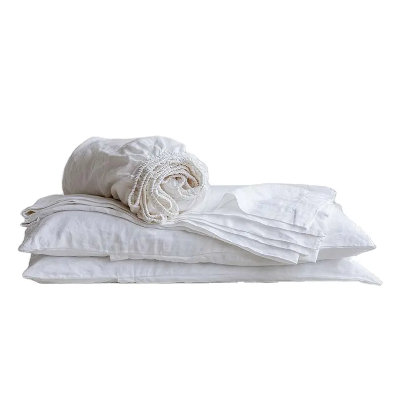 hotel bedding white natural pure linen sheet set with pillowcases linen duvet set cot sheet