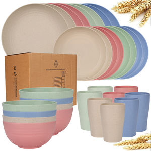 Ensemble de vaisselle en paille de blé de qualité supérieure de 32 pièces, couleurs mélangées, assiettes et bols incassables, tasses, assiettes à dîner, bols pour la cuisine - Product Image 1