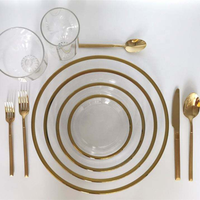 Assiette de présentation de luxe pour mariage, 13 pouces, transparente avec bordure dorée, vaisselle en verre personnalisée pour la décoration d'événements