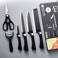 Keukenmessenset van zes roestvrijstalen messen, dubbelzijdig te gebruiken, zwart golfpatroon, fruitmes, zakelijke geschenkverpakking, voor thuisgebruik