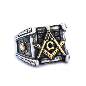 Anti Aanslag Ringen 18K Verguld Roestvrij Staal Ag Vrijmetselaar Vrijmetselaar Punk Hiphop Waterdichte Niet-Aantasting Ring Voor Mannen - Product Image 6