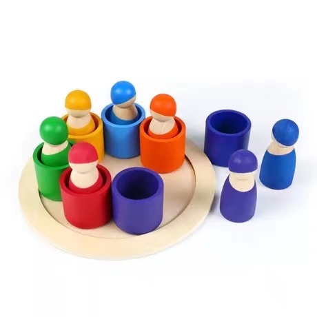 Montessori Wooden rainbow Building Block Doll