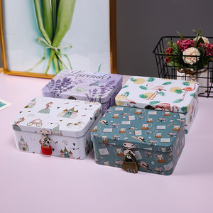 <b>Small</b> Tinplate <b>Storage</b> <b>Box</b> Metal Desktop Organizer With Lock Stackable Lid Multiple Patterns Decorative Gift <b>Box</b> - Product Image 4