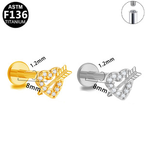 Piercing de lèvre et d'oreille en titane plaqué avec zircon en forme de cœur, bijoux ASTM F136 pour usage quotidien - Product Image 5