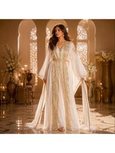 Abaya de Poliéster Transpirable Premium para Mujer, Diseño Elegante con Cuentas, Moda Modesta para Fiestas, Eventos Nocturnos, Ramadán, Eid - Product Image 1