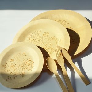 Disposable Bamboo Plates With Map Design Round Square For Party Biodegradable Cutlery Set 1.5Mm Thickness - Product Image 3