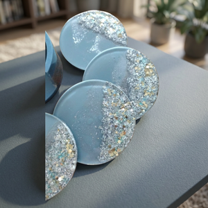 Sous-verres en résine époxy premium avec paillettes holographiques, faits à la main, modernes et élégants, pour la décoration de table, sous-verres scintillants - Product Image 1