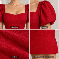 Robe midi pour femme en jacquard floral tissé, à manches bouffantes, col cœur, coupe ajustée, pour occasions formelles, marque privée