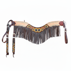 Tournesol peint collier de déclenchement cheval Tack ensemble complet têtière poitrine plaque en cuir véritable léger saisonnier cheval débarrassage - Product Image 1
