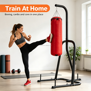Support de sac de frappe lourd et de sac de vitesse en acier avec 3 piquets pour l'entraînement au kickboxing et aux arts martiaux mixtes, noir - Product Image 3