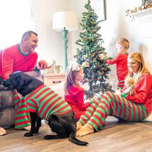 Pijamas Navideños de Algodón para Niños, Mujeres y Familia, Pijamas a Juego Personalizados con Rayas Verdes, Rojas y Blancas, Pijamas Navideños al por Mayor - Product Image 2