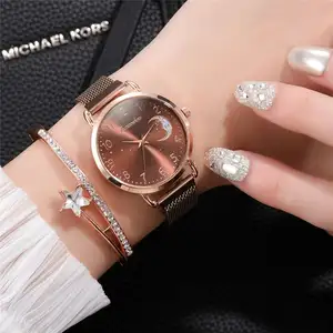 Rose Goud Mesh Riem Damesmode Horloges Eenvoudige Nummers Dial Luxe Quartz Horloge Vrouwen Klok Rose Gold Pointer Horloges