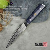 Ensemble de 7 couteaux de cuisine japonais en acier Damas Amber avec manche en résine colorée motif nid d'abeille pour le désossage et les sushis