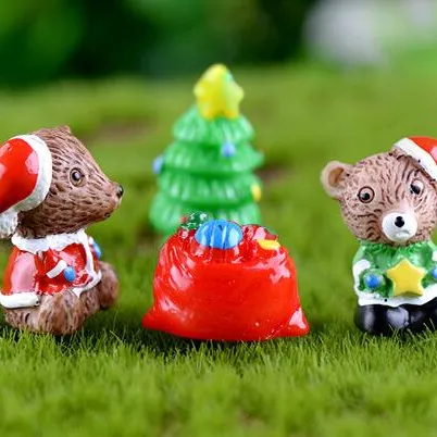 Decoração de casa, festa de festas, ursos, árvores, sacos de presente, decorações de natal em miniatura